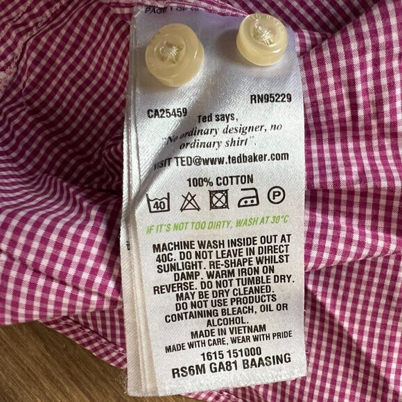 Ted Baker Pink Check Endurance Flip Cuff Button Down Shirt Mens 16.5 34/35 - Picture 8 of 11